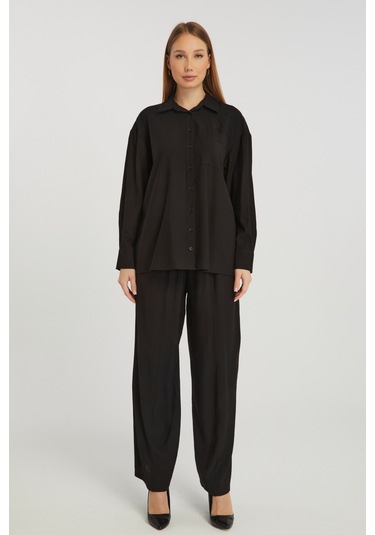 Kadın Siyah Casual Oversize/geniş Kalıp Gömlek Siyah