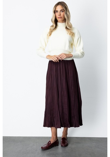 On Kadın Kırışık Görünümlü Midi Etek 64209 Bordo Bordo