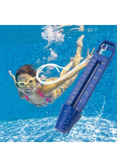 Moveevo Mavi Pp Materyal Havuz Su Sicaklığı Ölçer - Doğru Okuma 0-50 C/30-120 F - Kaybolmama Teli İle Yüzgeç Tasarım - 24cm