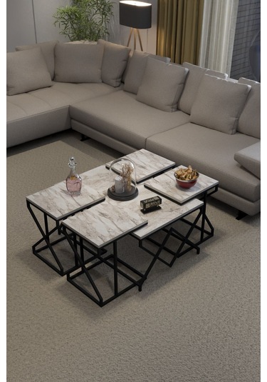 Orta Sehpa Ve Zigon Sehpa V Lüx 5'li Set Efes Bej