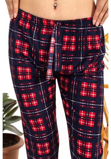 Kadın Ekoseli Süet Tek Alt Lacivert-Kırmızı