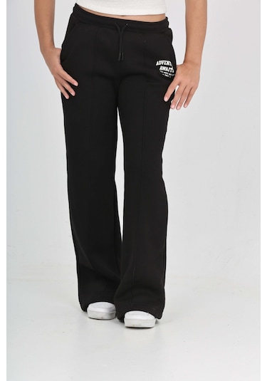 Toontoy Kız Çocuk Bol Paça Baskılı Eşofman Alt Siyah