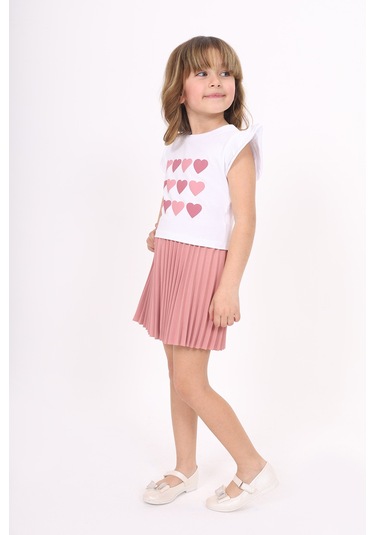 Toontoy Kız Çocuk Baskılı Etekli Takım Gül Kurusu