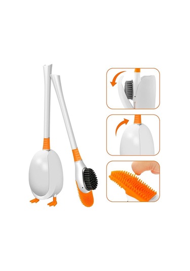 Mavi Silikon Banyo Tuvalet Fırçası Duvara Monte Fırça Esnek Derin Temiz Köşe Temizleme Fırçası Sevimli Ördek Tuvalet Fırçası