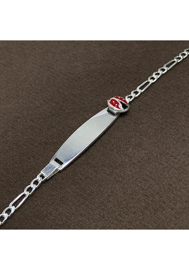 Uğur Böceği İsimli Gümüş Bebek Künyesi Çocuk Bileklik  Csb03