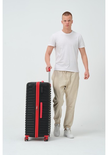 Keo-plus Siyah-kırmızı Büyük Boy Silikon Kırılmaz Pp Valiz Siyah - Kırmızı