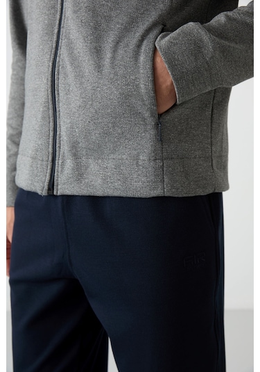 Tommy Life Bruce Gri - Lacivert Dik Yaka Erkek Eşofman Takım - 85200 Gri - Lacivert