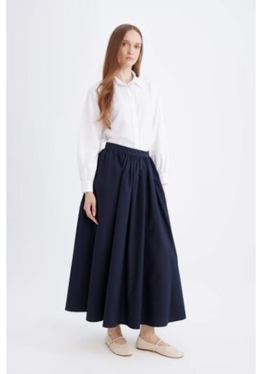 Defacto A Kesim Beli Fermuarlı Basic Düz Poplin Kumaş Maxi Etek E0464AX24AUNV243 Lacivert