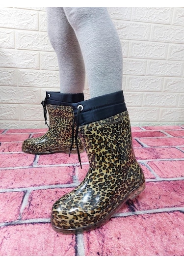 Çağrı Leopar Desenli İçi Kürklü Kız Çocuk Kar Yağmur Çizmesi 001