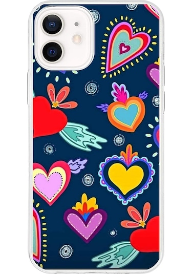 Apple Uyumlu iPhone 12 İle 1mm Slim Fit Retro Renkler 3 Baskılı Şeffaf Kılıf