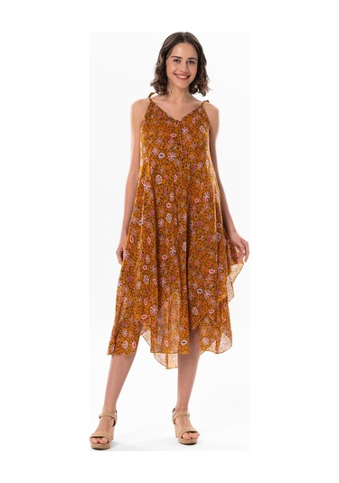 Askılı Vual Afrodit Midi Boy Yazlık Elbise Hardal 6202 - Kadın