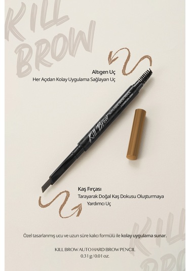 İnce Altıgen Uçlu Kaş Kalemi Clio Kill Brow Auto Hard Brow Pencil 02 Light Brown