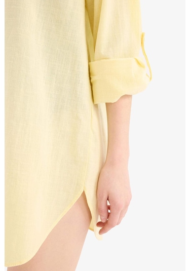 DeFacto Regular Fit Pamuklu Plaj Gömleği-Fall in Love W8241AZ25SMYL118 Sarı