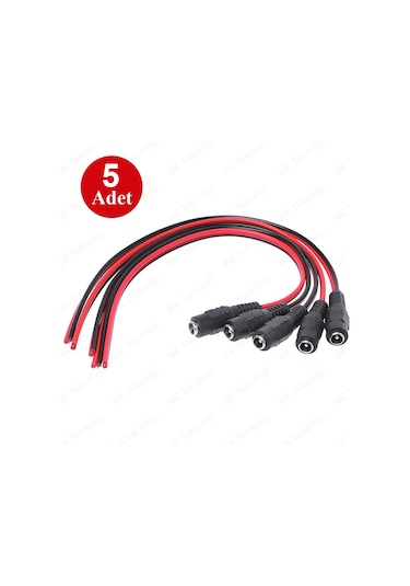 5 Adet 5.5x2.1mm DC 12V Dişi CCTV Led Güç Kablosu