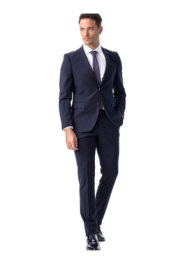 Morven Erkek Lacivert Basic Düz Slim Fit Dar Kesim Çift Yırtmaç - 498888121 Lacivert