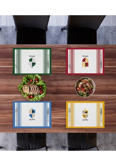 Adawall Home Hogwarts Houses Kumaş Amerikan Servis 4'lü Set Çok Renkli