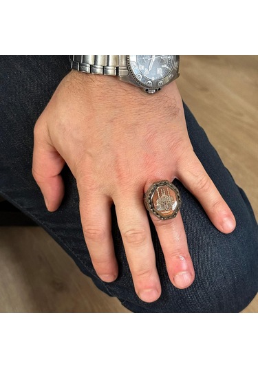 İslami Erkek Yüzük - 925 Ayar Gümüş Ve Cami Sembol Tasarımı Gümüş