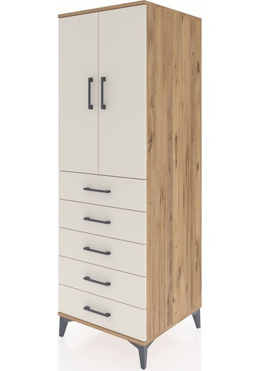 Kronos Dolap Tek Raflı 5 Çekmeceli Tek Askılı 60x59x182 Çam-aytaşı Atlas Çam