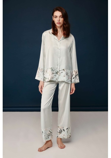Bonnie&clyde - Kadın Baskılı Saten Pijama Takımı Baskılı Çok Renkli