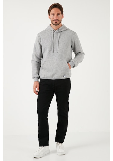 Buratti Regular Fit Kapüşonlu Kanguru Cepli Içi Tüylü Yumuşak Şardonlu Erkek Sweat 5905281 Gri Melanj