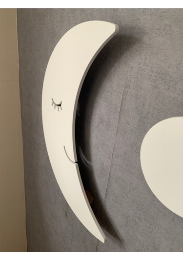 Çocuk Odası Dekoratif Ahşap Ay Gece Lambası Ledli Aydınlatma Beyaz-renkli