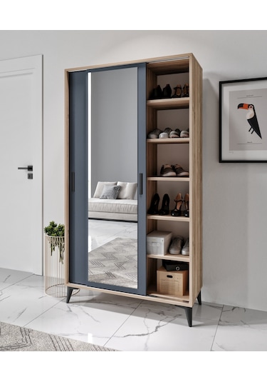 Afilli Freya Portmanto Sürgülü Aynalı Tamamı Mdf Flora Antrasit