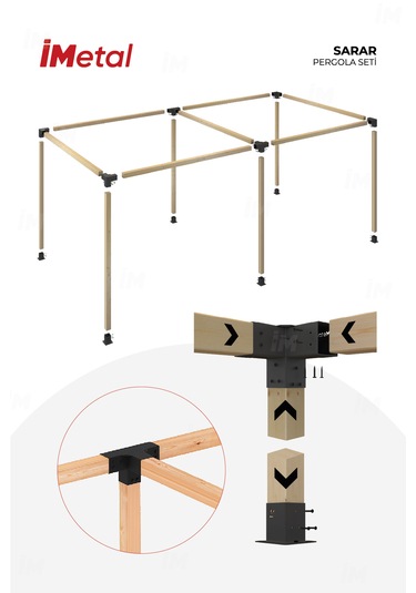 Sarar İki Bölümlü Ahşap Pergola Seti Ahşaplar Ve Tente Dahil