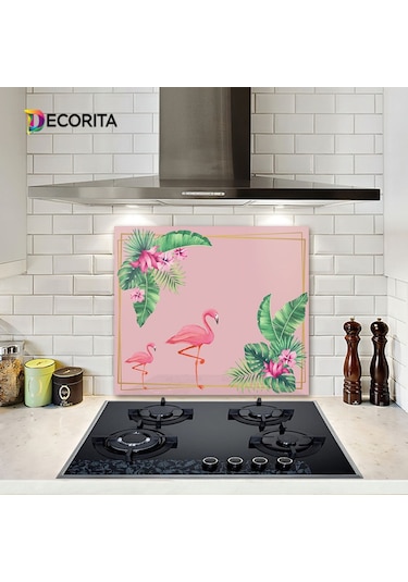 Decorıta Cam Ocak Arkası Koruyucu | Tropik Flamingo