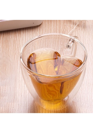 Sones Kalp Şeklinde Çift Duvarlı Cam Kupa Dayanıklı Şeffaf Çay Fincanları