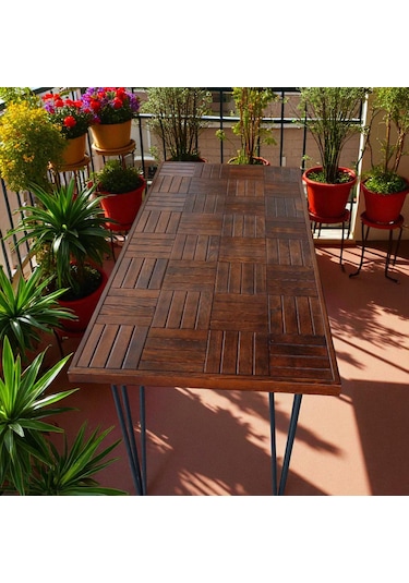 Ahşap Ceviz Renk Balkon Bahçe Masası Çay Kahve Mutfak Yemek Masa