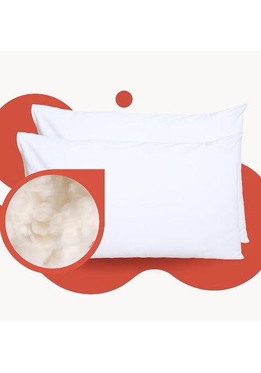 %100 Yün Dolgulu Çiftli Yastık Beyaz