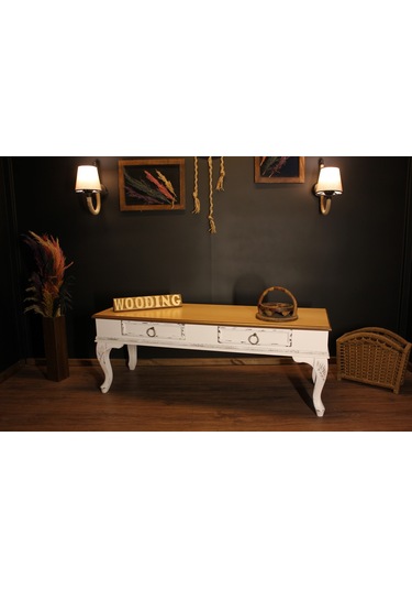 Wooding 120 Cm Masif Naturel Beyaz Oymalı Tv Ünitesi