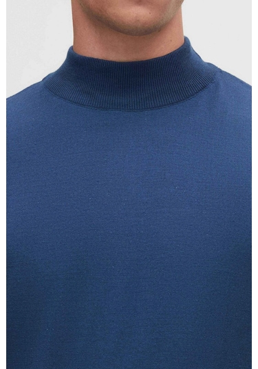 D's Damat Regular Fit Mavi Pamuk Karışımlı Yarım Balıkçı Triko Kazak Mavi