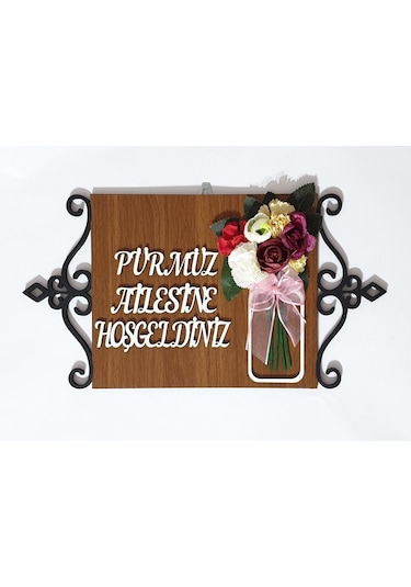 Hdrlazerdizayn Ahşap Dikdörtgen Çiçek Detaylı Ve Oymalı Kapı Süsü Çok Renkli