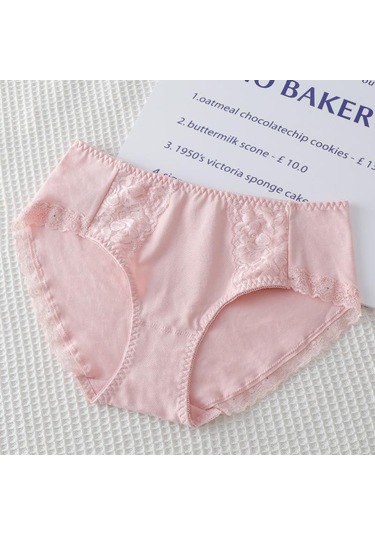 Pembe Kadınlar İçin Saf Pamuk Dikişsiz İç Giyim Antibakteriyel Nefes Rahat Düz Renk Kızlar İçin Orta Bel Üçgen Örgü Pembe