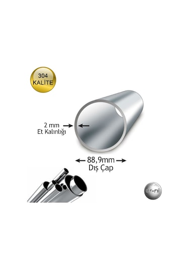 Paslanmaz Çelik Boru 3" 304 88.9MM x 2MM 100Cm Boyunda 1Mt