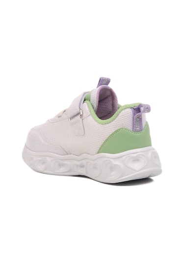 Beyaz Yeşil Cırtlı Işıklı Hafif Kız Çocuk Spor Ayakkabı Ruffon B Beyaz-su Yeşili Çok Renkli