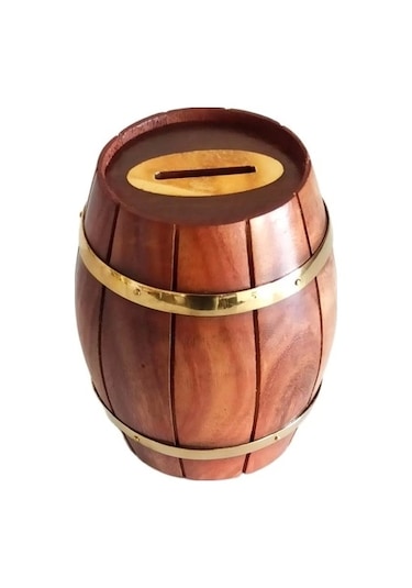 Maun Ağacından Dekoratif Ahşap Fıçı Kumbara