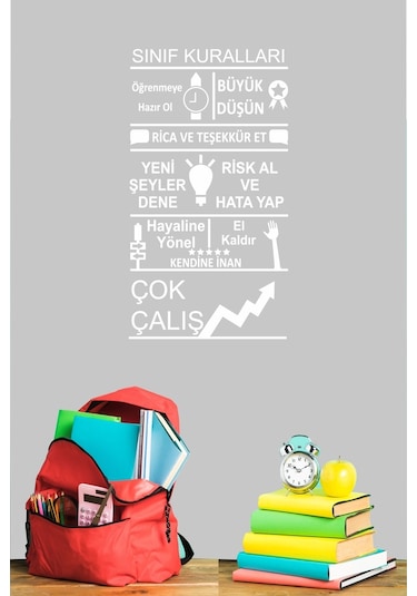 Sınıf Kuralları Dekoratif Duvar Sticker (58X32 Cm)