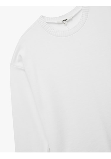 Koton Uzun Kollu Bisiklet Yaka Basic Sweatshirt Ekru 6wak10092ek Ekru