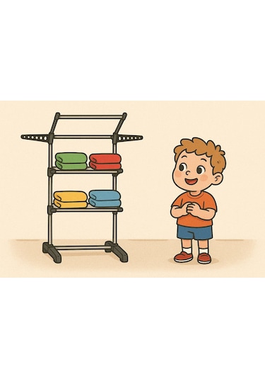 3 Katlı Çocuk Çamaşır Kurutma Askısı Siyah