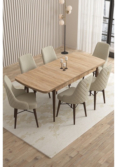 Mazaka Meşe Desen 80x132 Açılabilir Mdf Masa Yemek Odası Takımı, Mutfak Takımı 6 Adet Sandalye Krem Mazaka Meşe Desen 80x132 Açılabilir Mdf Masa Yemek Odası Takımı, Mutfak Takımı 6 Adet Sandalye Krem