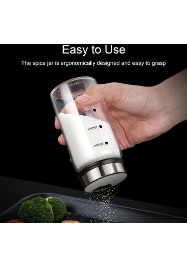 Jms Paslanmaz Çelik Kapaklı Cam Baharat Şişesi Ölçekli 200 ML Şeffaf