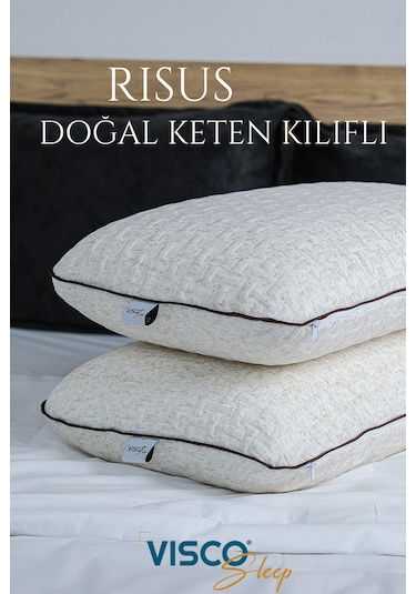 Visco Yastık Risus Ergonomik Yastık Doğal Keten Kılıf 60x40x15cm