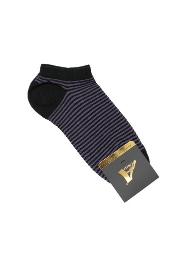 5'Li Paket Siyah Üzeri Renkli Çizgili Kadın Patik Çorap Siyah