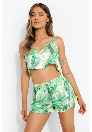 Yeşil Fırfırlı Şortlu Pijama Takımı Yeşil