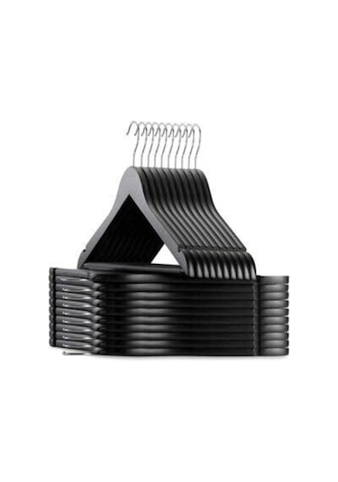 2F Siyah Ahşap Görünümlü Plastik Kıyafet Askısı - 36 Adet Siyah