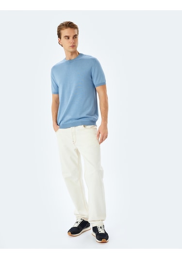 Koton Regular Fit Bisiklet Yaka Viskon Basic Kısa Kollu Triko Tişört Mavi 5sam70022ht Mavi