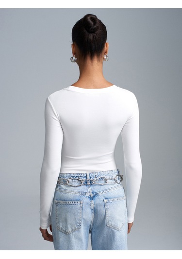 Dilvin 32695 Uzun Kollu Bodysuit-ekru Ekru