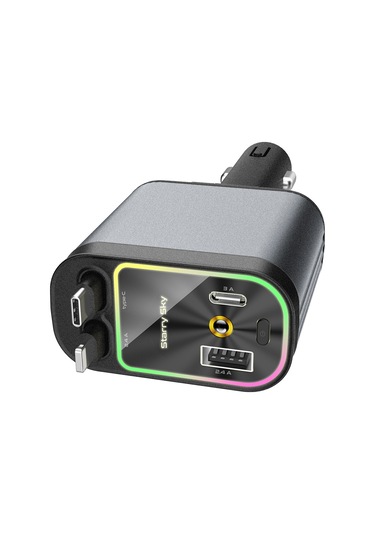C3 4'ü 1 Arada Usb A + Usb C Araç Şarj Cihazı, Geri Çekilebilir Tip C + İp Kablosu Starry Sky Çakmak Adaptörü